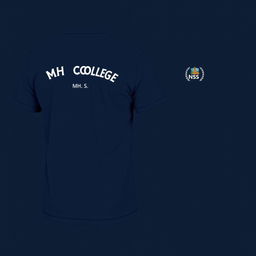 A navy blue t-shirt featuring a distinct logo on the backside that reads 'MH College Malegaon NSS'