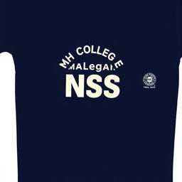 A navy blue t-shirt featuring a distinct logo on the backside that reads 'MH College Malegaon NSS'