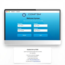 A detailed computer interface design showcasing the online registration page of the COM-FSM myShark platform