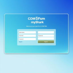 A detailed computer interface design showcasing the online registration page of the COM-FSM myShark platform
