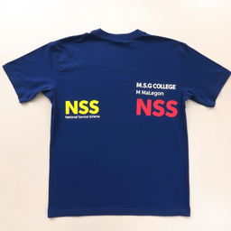 A half-size navy blue t-shirt displayed flat