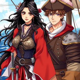A vibrant manhwa-style illustration of a beautiful couple