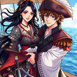 A vibrant manhwa-style illustration of a beautiful couple