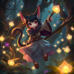 A fantasy-style character inspired by Cait Sith, presenting a slight humanoid form with distinct cat-like features