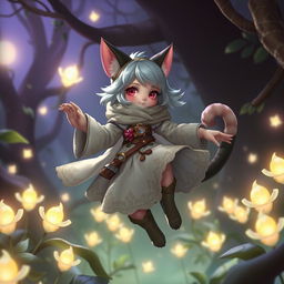 A fantasy-style character inspired by Cait Sith, presenting a slight humanoid form with distinct cat-like features