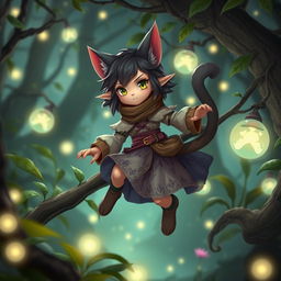 A fantasy-style character inspired by Cait Sith, presenting a slight humanoid form with distinct cat-like features