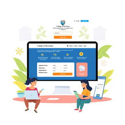 A detailed illustration of a modern college online registration payment portal, showcasing an intuitive user interface