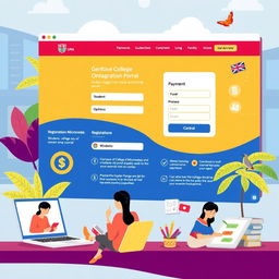 A detailed illustration of a modern college online registration payment portal, showcasing an intuitive user interface