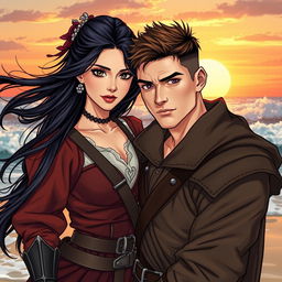 A beautiful couple in manhwa style