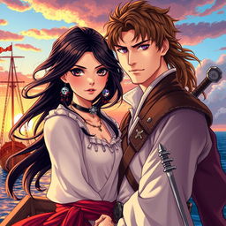 A vibrant illustration of a beautiful couple in manhwa style