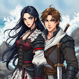 A stunning illustration of a beautiful couple in a manhwa style