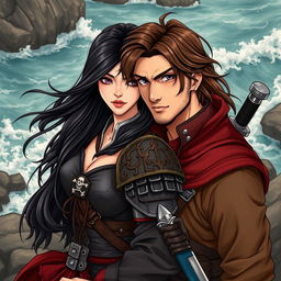 A stunning illustration of a beautiful couple in a manhwa style