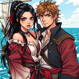 A captivating illustration in a vibrant comics style featuring a beautiful couple