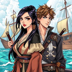 A captivating illustration in a vibrant comics style featuring a beautiful couple