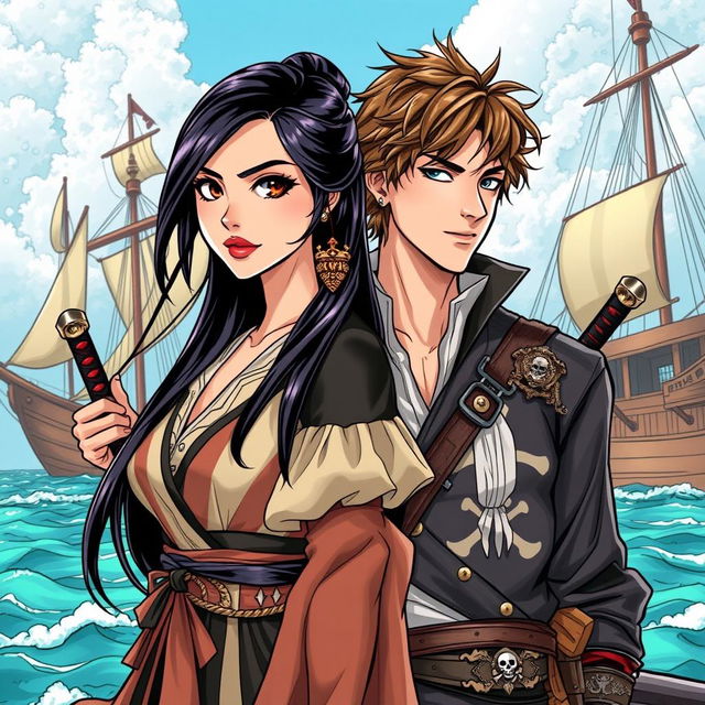 A captivating illustration in a vibrant comics style featuring a beautiful couple