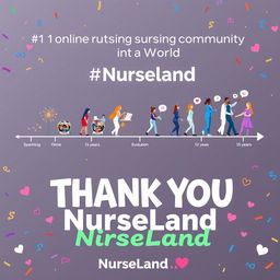 A vibrant and celebratory graphic showcasing the evolution of a community dedicated to nursing