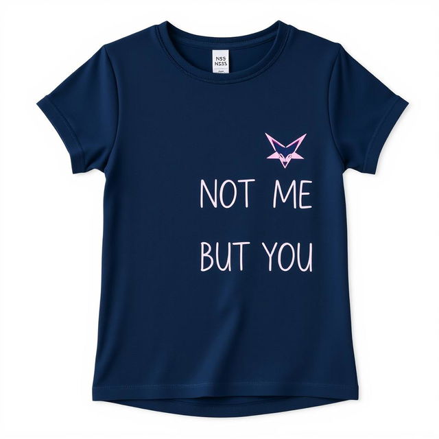 A stylish half-size t-shirt, designed for girls, in a navy blue color