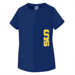 A navy blue half-size t-shirt designed for girls, featuring a prominent NSS logo on the side
