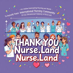 A dynamic and celebratory illustration representing the '#1 Online International Nursing Community in the World'