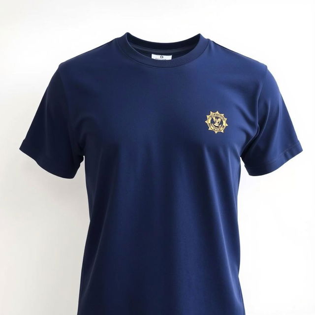 A half-size t-shirt in navy blue color, featuring a small-sized National Service Scheme logo placed on the left side of the front