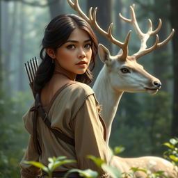 A realistic depiction of Saya, a 22-year-old woman with the power to control earth and forests