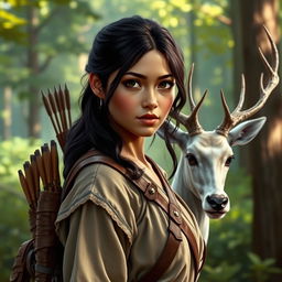 A realistic depiction of Saya, a 22-year-old woman with the power to control earth and forests