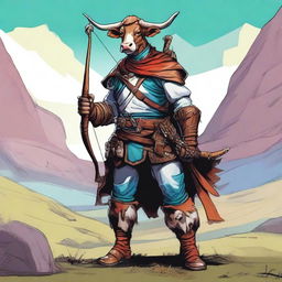 An image of a cow ranger, depicted in the style of classic Dungeons and Dragons art