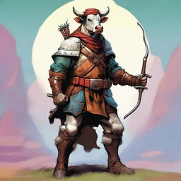 An image of a cow ranger, depicted in the style of classic Dungeons and Dragons art