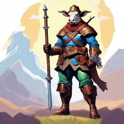 An image of a cow ranger, depicted in the style of classic Dungeons and Dragons art