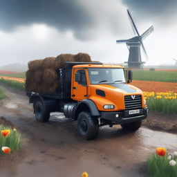 An image of a robust SnowRunner truck, navigating the muddy terrains of the Netherlands