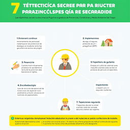 Una infografía atractiva y colorida sobre las '7 técnicas secretas para mejorar la prevención de accidentes' en cumplimiento de la Ley Orgánica de Prevención, Condiciones y Medio Ambiente Del Trabajo, con texto claro en español