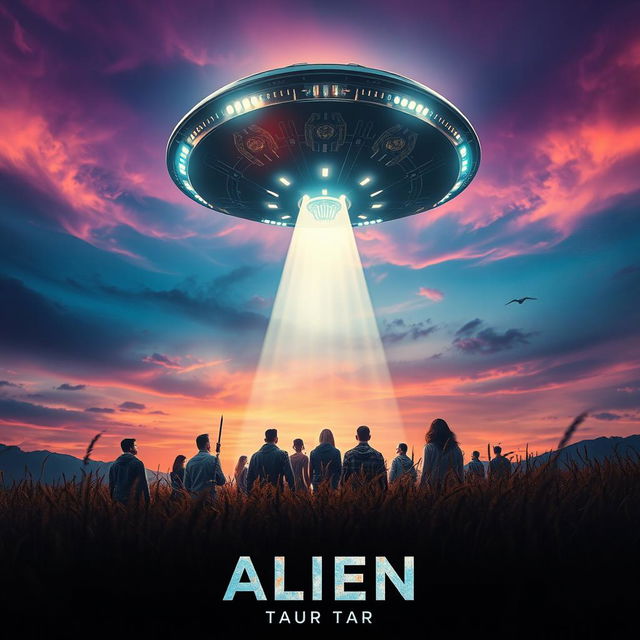 A stunning movie poster featuring an alien spaceship landing on Earth