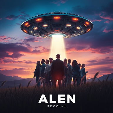 A stunning movie poster featuring an alien spaceship landing on Earth