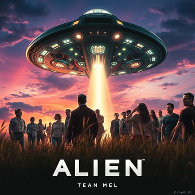 A stunning movie poster featuring an alien spaceship landing on Earth