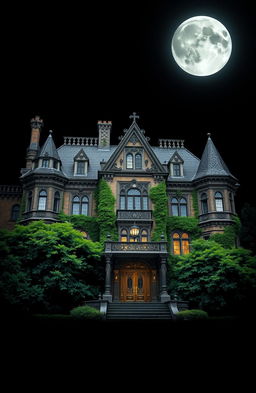 A stunning depiction of Lucifer's mansion, set against a deep black background