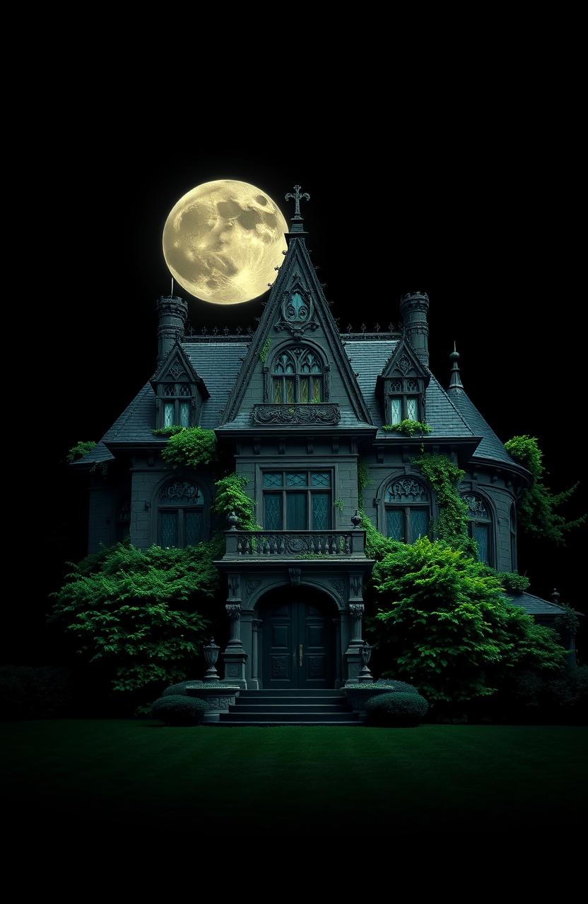 A stunning depiction of Lucifer's mansion, set against a deep black background