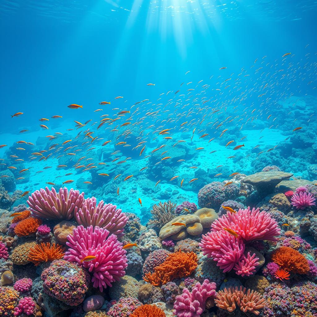 A stunning underwater coral reef teeming with vibrant marine life