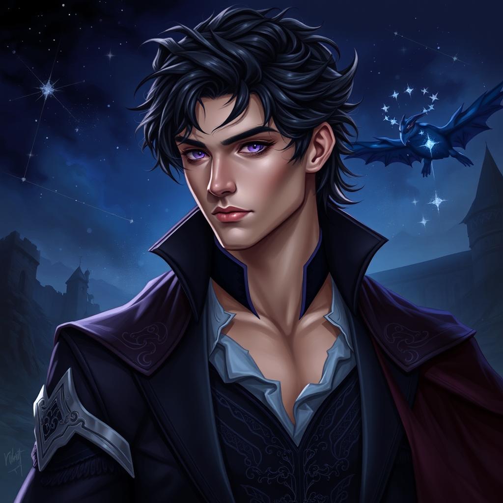 A realistic depiction of Rhysand, a character from 'A Court of Thorns and Roses'