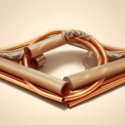 A detailed illustration of copper gauze rolls artistically arranged in concentric bundles of copper tubes