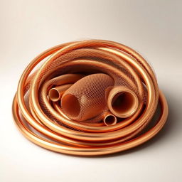 A detailed illustration of copper gauze rolls artistically arranged in concentric bundles of copper tubes