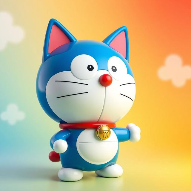 A highly detailed 3D model of Doraemon, the robotic cat from the popular anime, showcasing its iconic blue and white colors, large round face, and expressive eyes