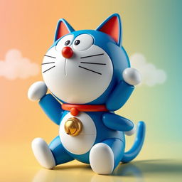 A highly detailed 3D model of Doraemon, the robotic cat from the popular anime, showcasing its iconic blue and white colors, large round face, and expressive eyes