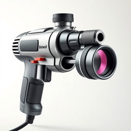 A creative fusion of a power drill and binoculars, showcasing the drill's metal casing seamlessly blending with the optics of binoculars
