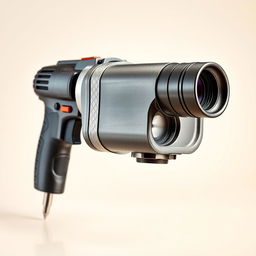 A creative fusion of a power drill and binoculars, showcasing the drill's metal casing seamlessly blending with the optics of binoculars