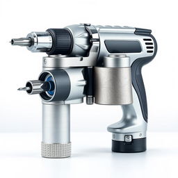 A creative fusion of a power drill and binoculars, showcasing the drill's metal casing seamlessly blending with the optics of binoculars