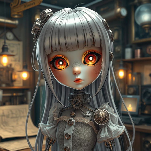 A mechanical doll designed in an anime style, featuring a delicate and intricate appearance