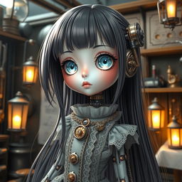 A mechanical doll designed in an anime style, featuring a delicate and intricate appearance