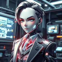 A mechanical doll designed in an anime style, featuring a male character with a sleek and sophisticated design