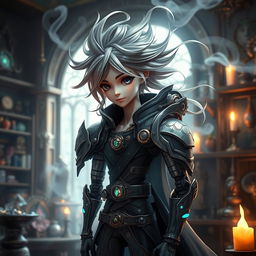 A mechanical doll designed in a fantasy anime style, featuring a male character with unique and intricate details