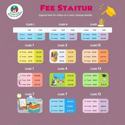 A visually engaging infographic depicting the fees structure for students from class 1 to class 12